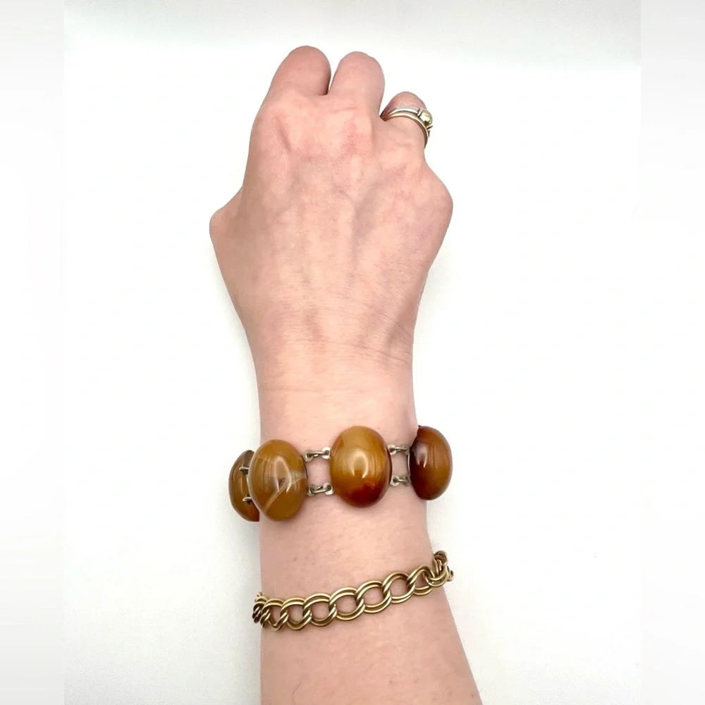 Vintage Large Chunky Carnelian Agate Link Bracelet - Picture 14 of 16